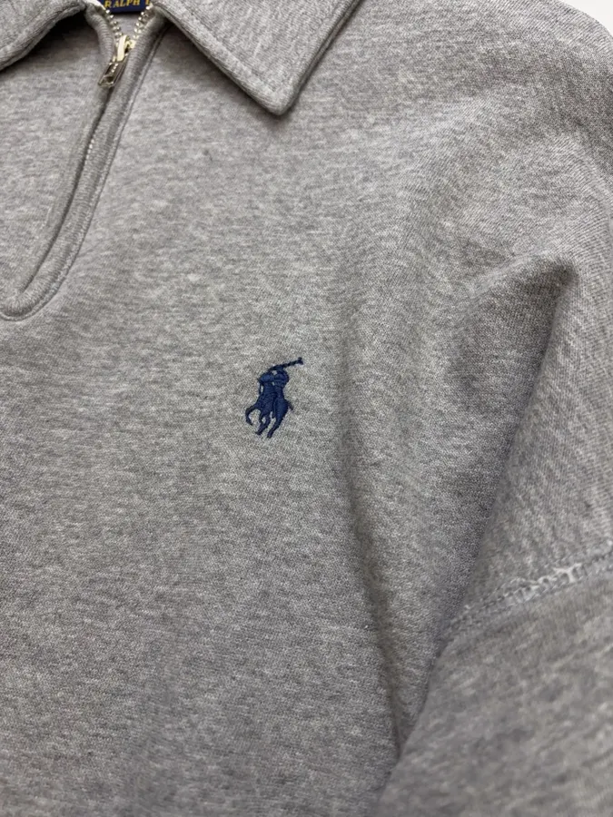 Polo Ralph Lauren Heather Grey Collared Half-Zip Sweatshirt in Heather Grey, product view 04