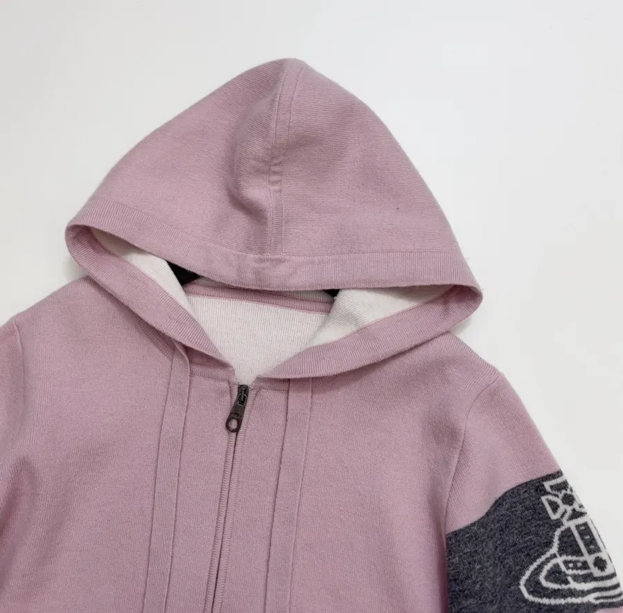 Vivienne Westwood 西太后 灰粉撞色土星臂标连帽羊毛外套 温柔少女感拉链针织帽衫，As Shown，商品图 2