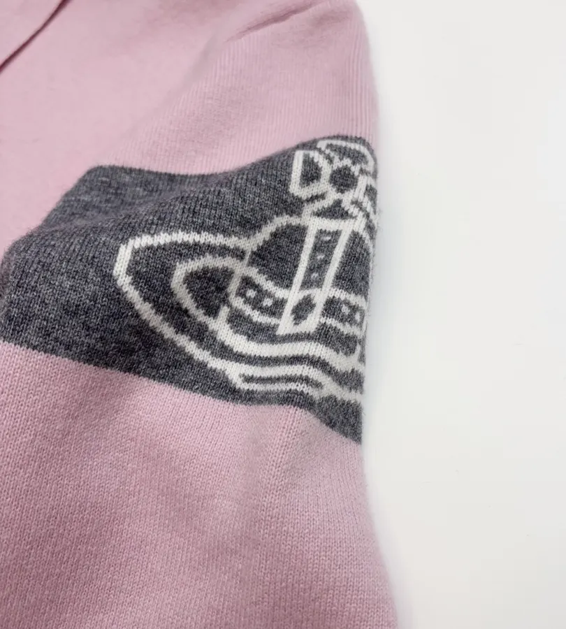 Vivienne Westwood 西太后 灰粉撞色土星臂标连帽羊毛外套 温柔少女感拉链针织帽衫，As Shown，商品图 6