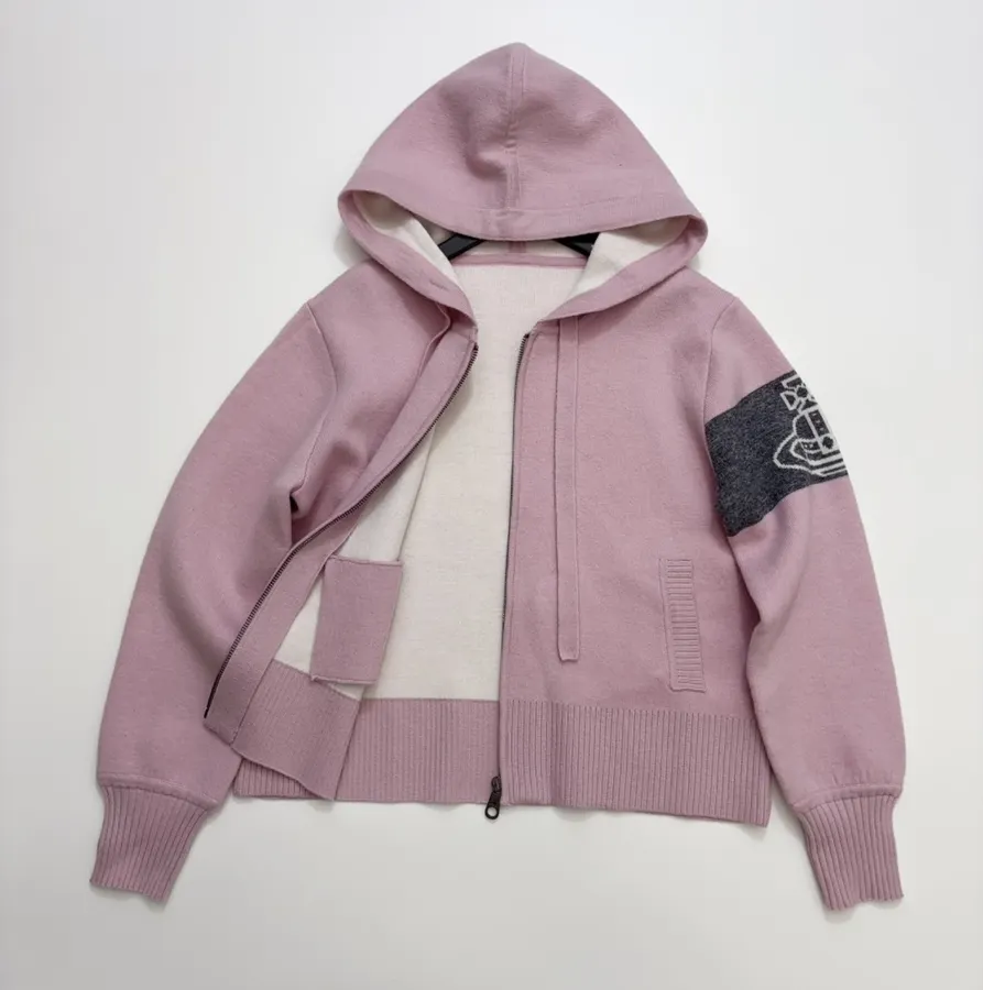 Vivienne Westwood 西太后 灰粉撞色土星臂标连帽羊毛外套 温柔少女感拉链针织帽衫，As Shown，商品图 15