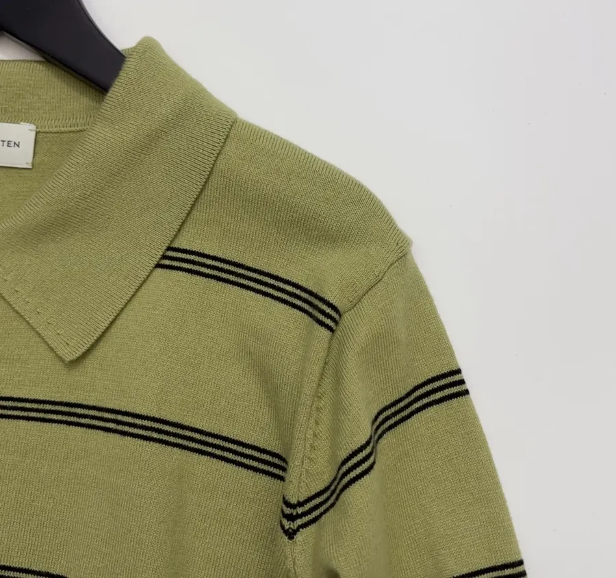 Dries Van Noten Retro olive green striped long-sleeve knit sweater with wide collar in As Shown, product view 03