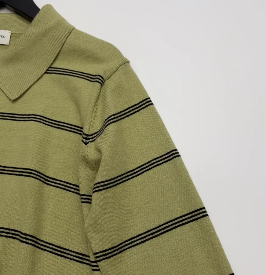 Dries Van Noten Retro olive green striped long-sleeve knit sweater with wide collar in As Shown, product view 05