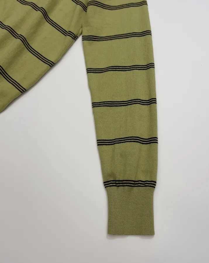 Dries Van Noten Retro olive green striped long-sleeve knit sweater with wide collar in As Shown, product view 06