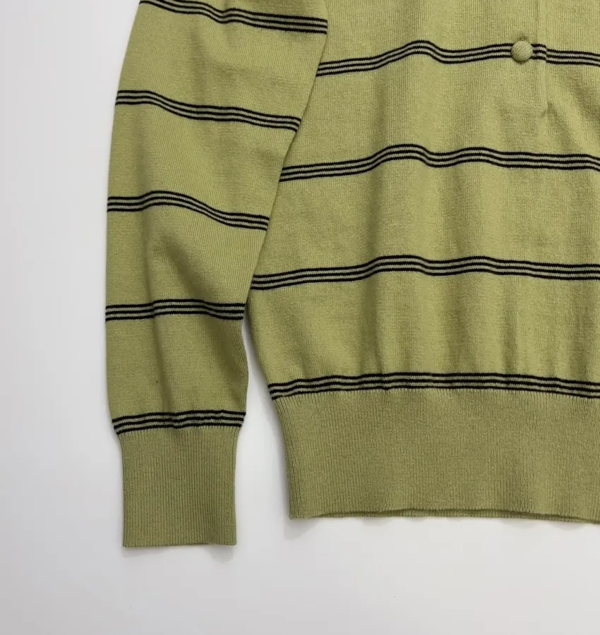 Dries Van Noten Retro olive green striped long-sleeve knit sweater with wide collar in As Shown, product view 09