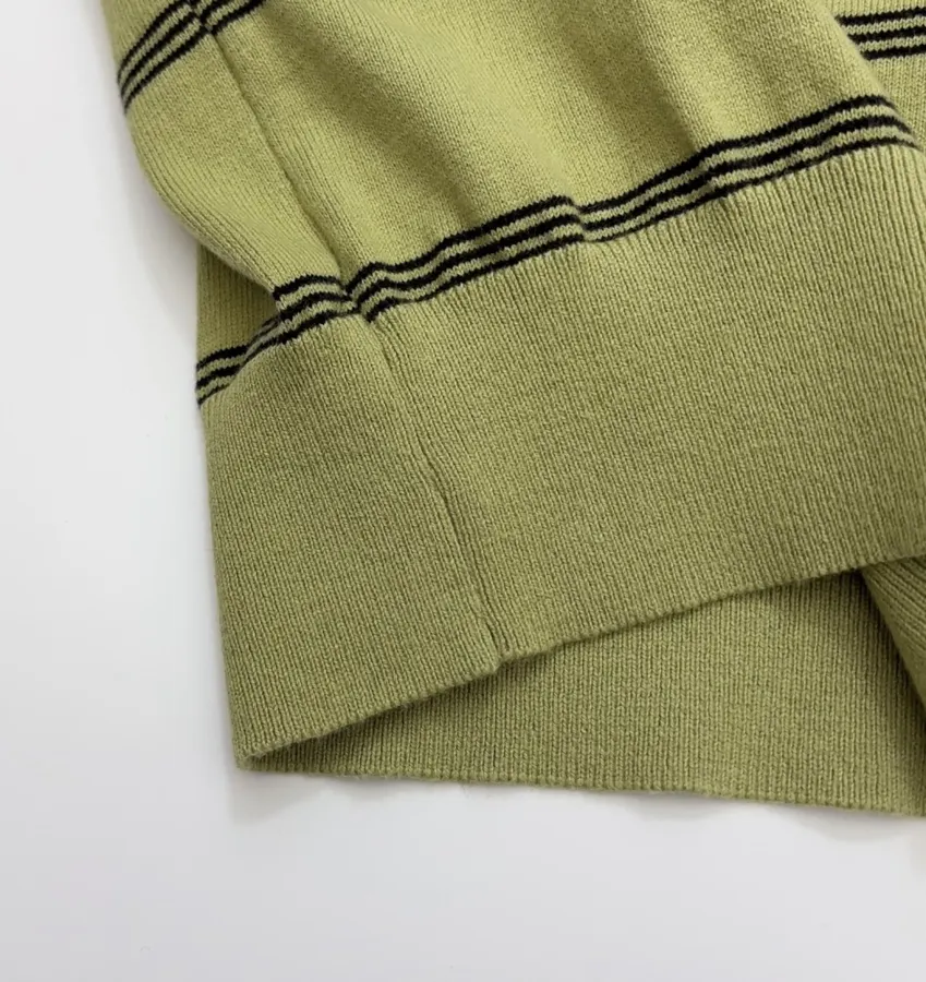 Dries Van Noten Retro olive green striped long-sleeve knit sweater with wide collar in As Shown, product view 10