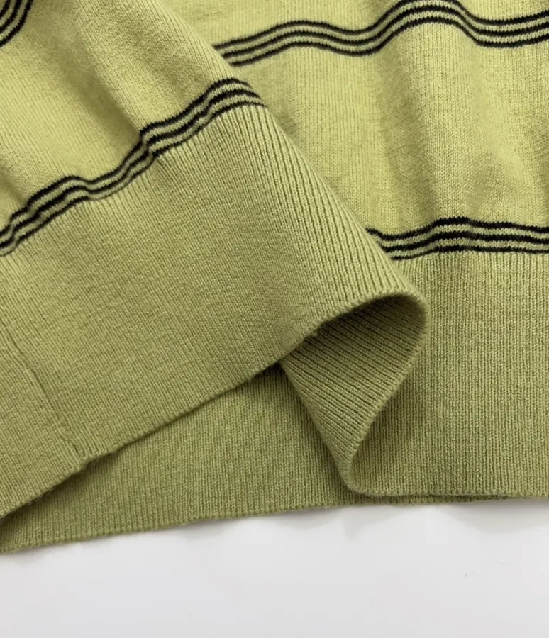 Dries Van Noten Retro olive green striped long-sleeve knit sweater with wide collar in As Shown, product view 11