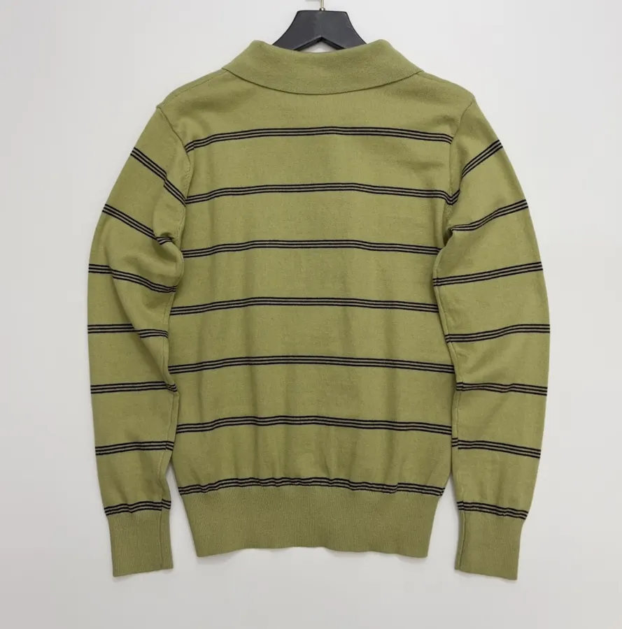 Dries Van Noten Retro olive green striped long-sleeve knit sweater with wide collar in As Shown, product view 13