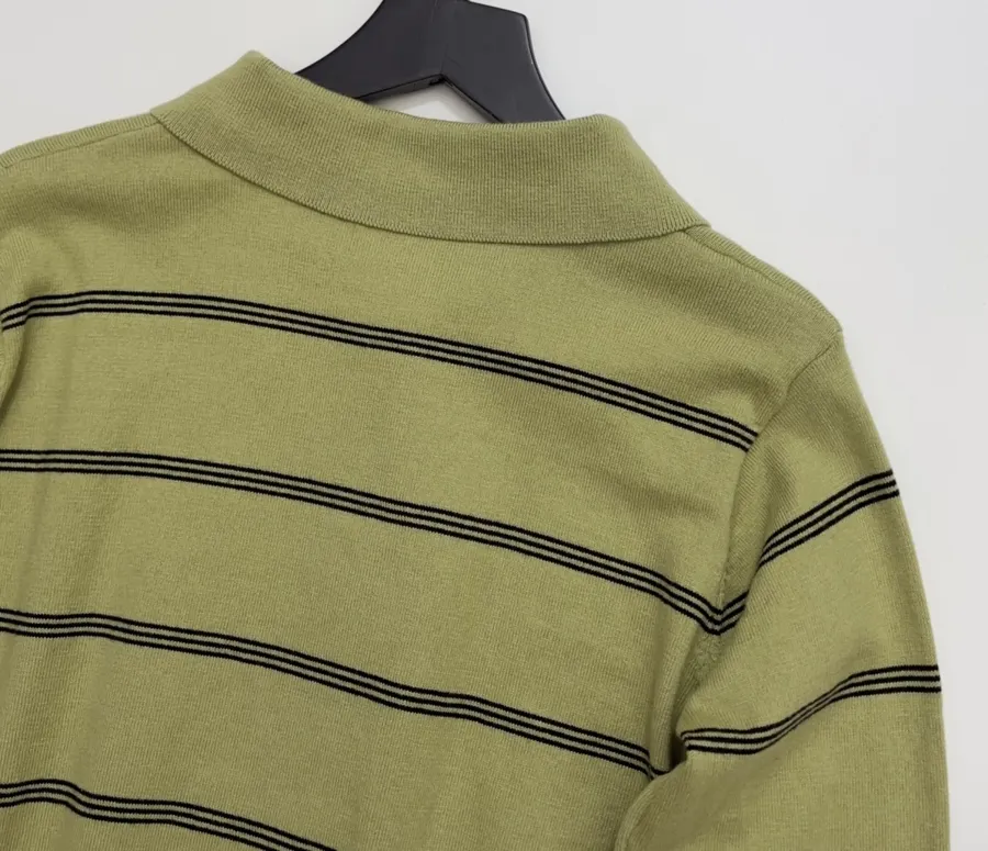 Dries Van Noten Retro olive green striped long-sleeve knit sweater with wide collar in As Shown, product view 14