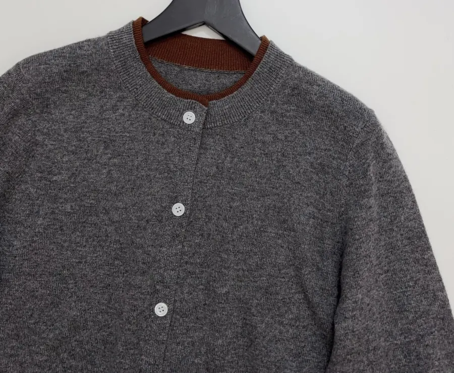 Marni Two-tone ribbed crewneck cardigan with contrast label in As Shown, product view 02