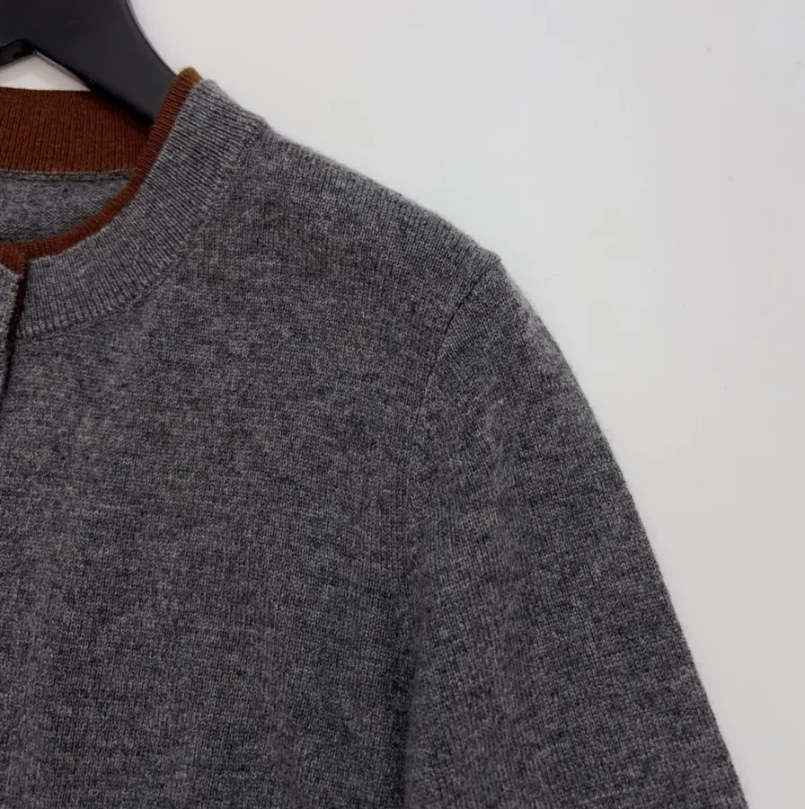 Marni Two-tone ribbed crewneck cardigan with contrast label in As Shown, product view 03