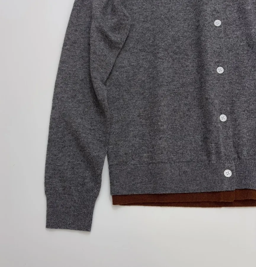 Marni Two-tone ribbed crewneck cardigan with contrast label in As Shown, product view 07