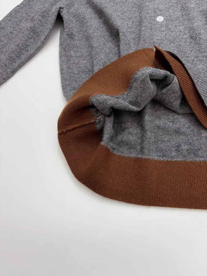 Marni Two-tone ribbed crewneck cardigan with contrast label in As Shown, product view 10