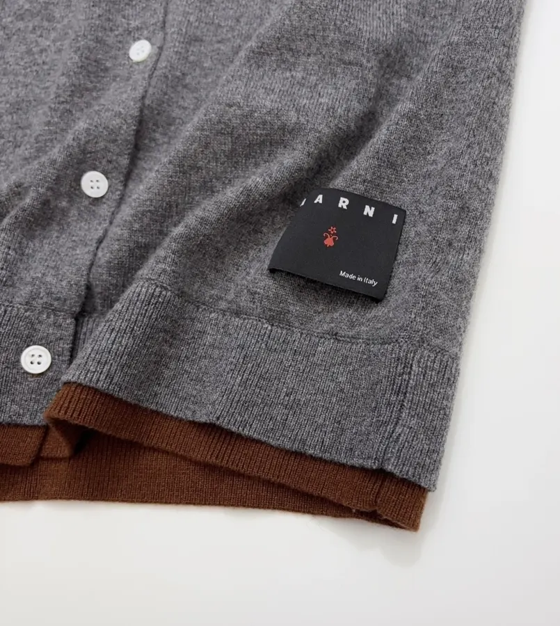 Marni Two-tone ribbed crewneck cardigan with contrast label in As Shown, product view 12