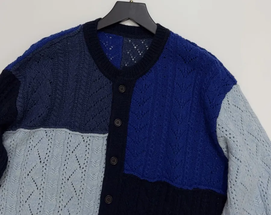 Japanese-style Shetland wool patchwork cardigan in As Shown, product view 02