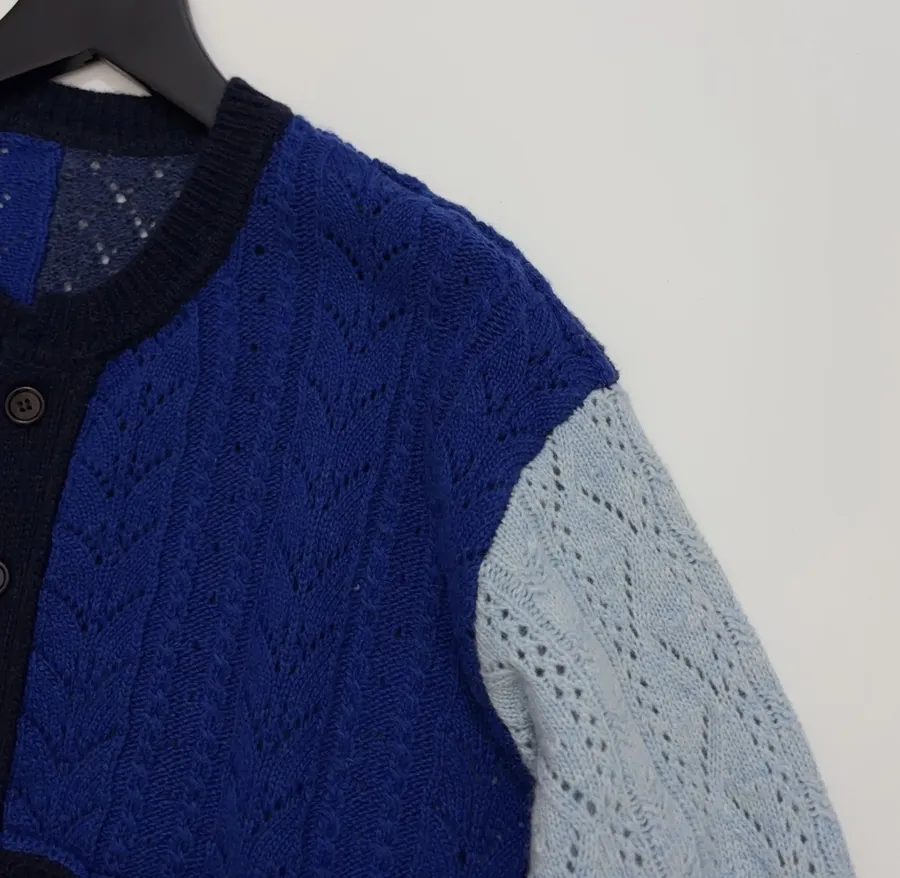 Japanese-style Shetland wool patchwork cardigan in As Shown, product view 03