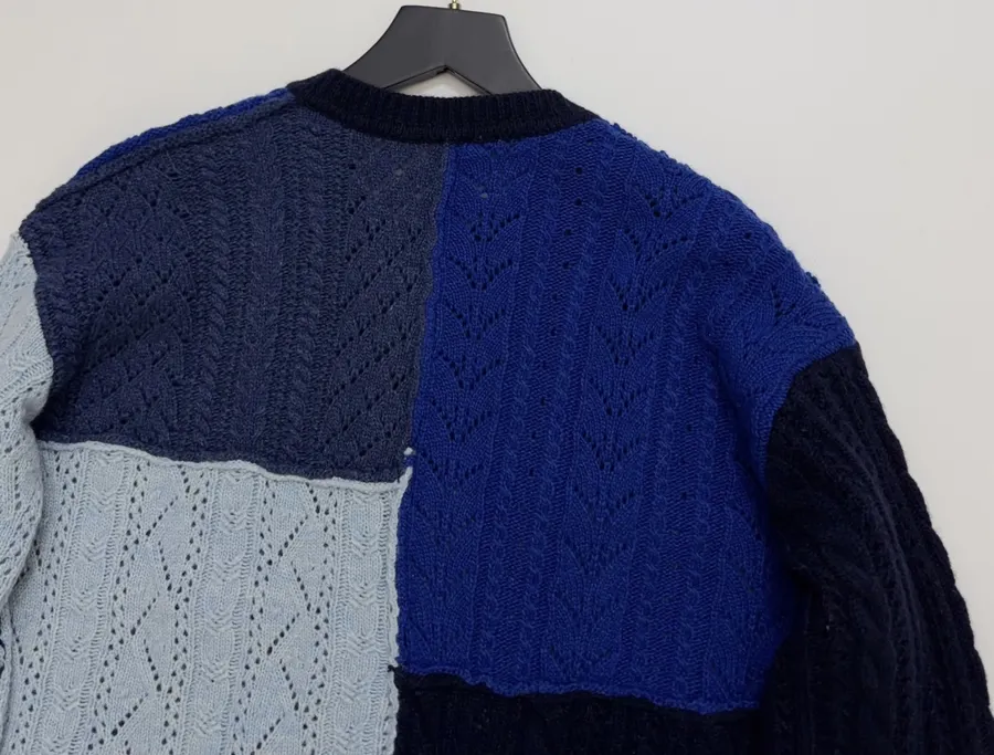 Japanese-style Shetland wool patchwork cardigan in As Shown, product view 14