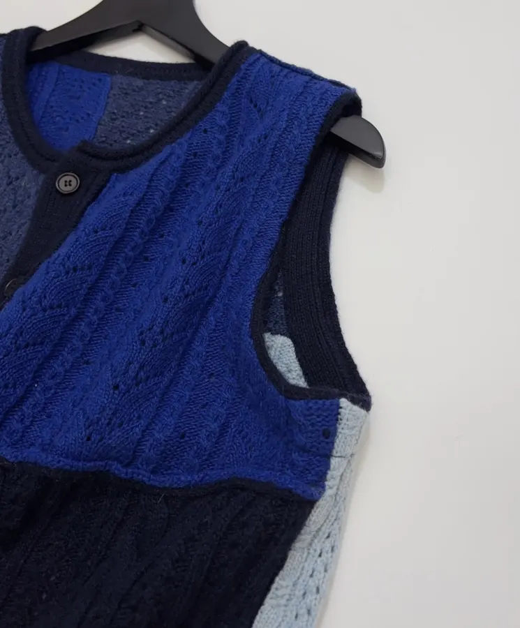 Japanese-style Shetland wool patchwork vest in As Shown, product view 04