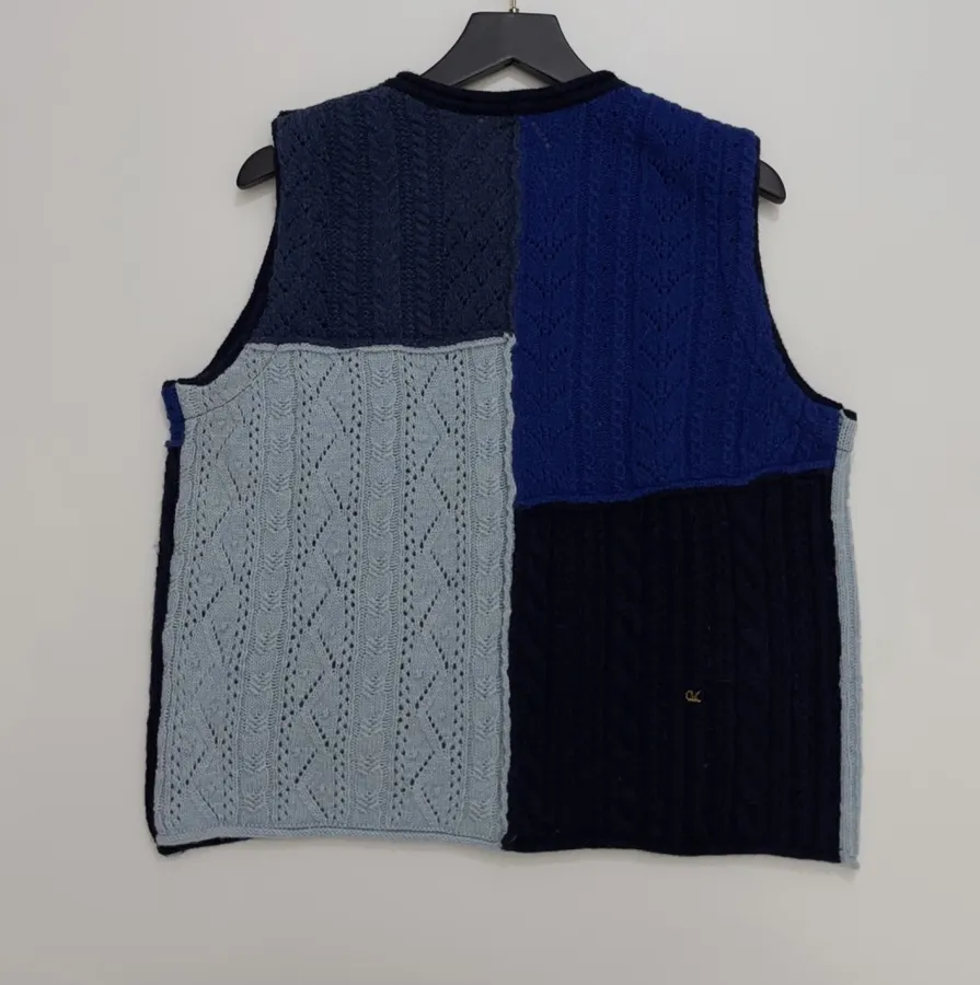Japanese-style Shetland wool patchwork vest in As Shown, product view 13