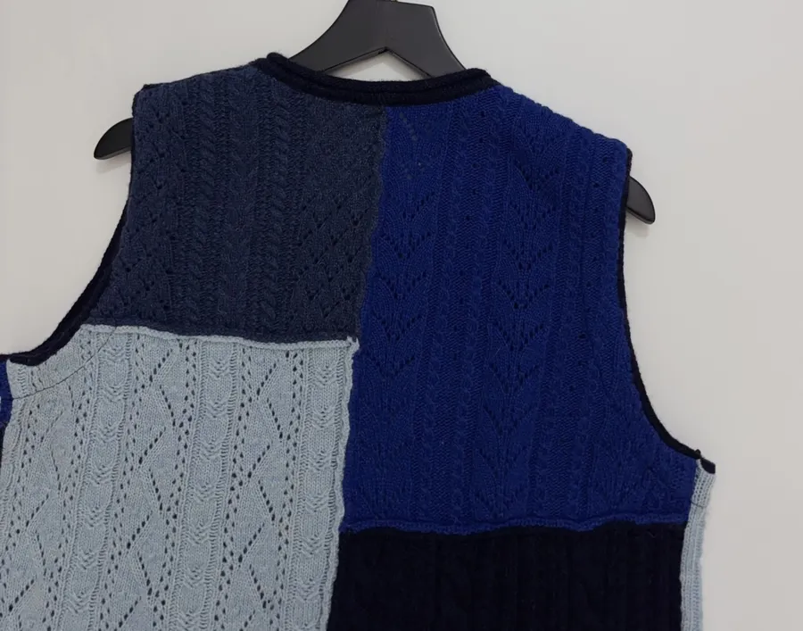 Japanese-style Shetland wool patchwork vest in As Shown, product view 14
