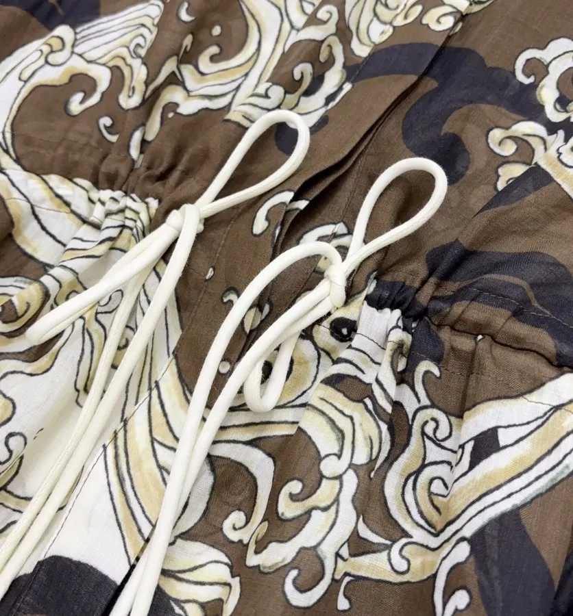 ALEMAIS 棕色马术印花系带衬衫裙，棕色，商品图 13