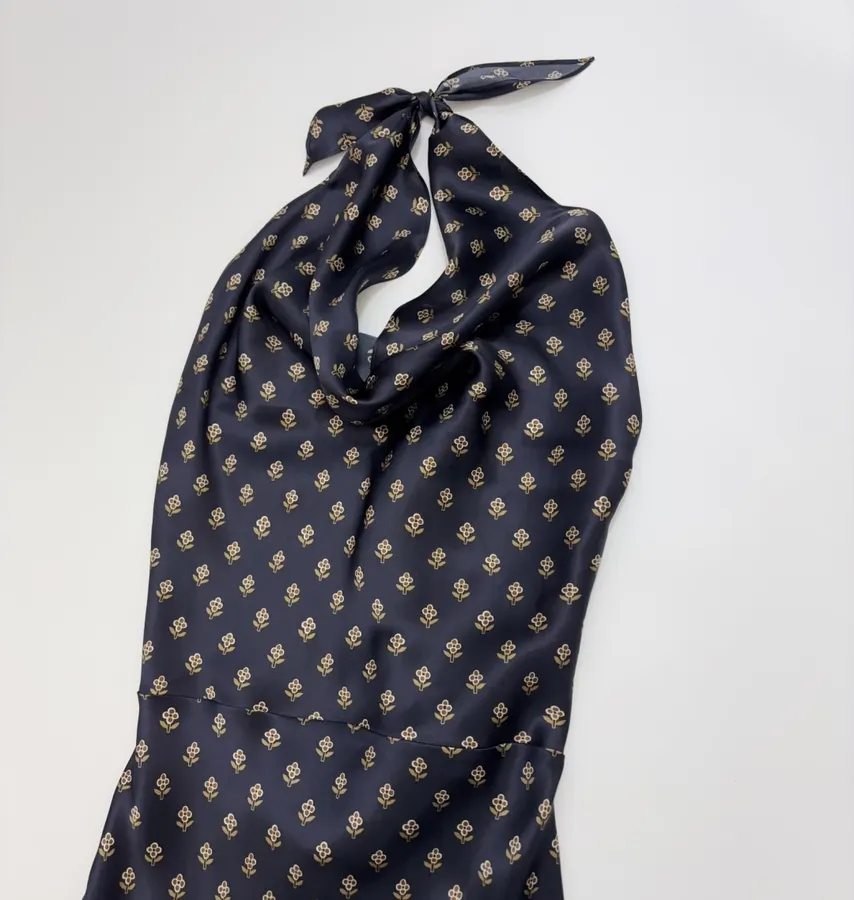 Réalisation Par Navy silk bias-cut halter-back long dress The Mila in Blue, product view 02