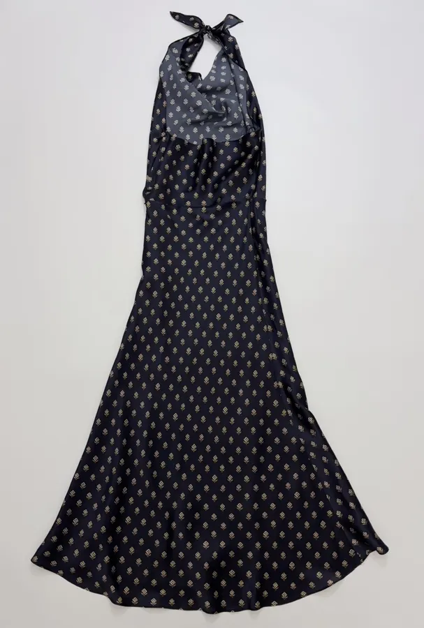 Réalisation Par Navy silk bias-cut halter-back long dress The Mila in Blue, product view 15