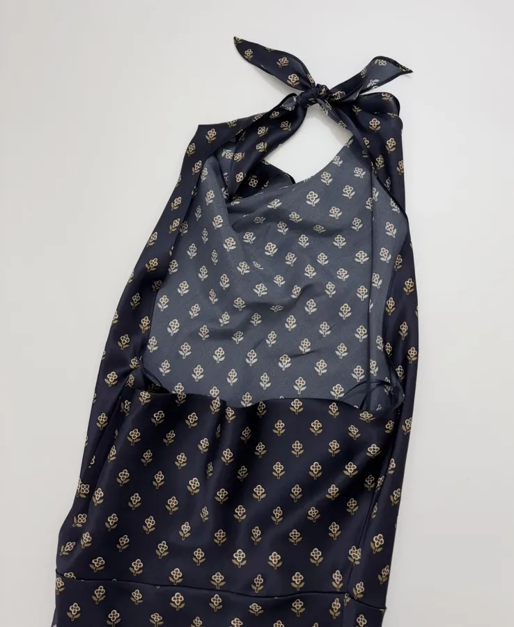 Réalisation Par Navy silk bias-cut halter-back long dress The Mila in Blue, product view 16
