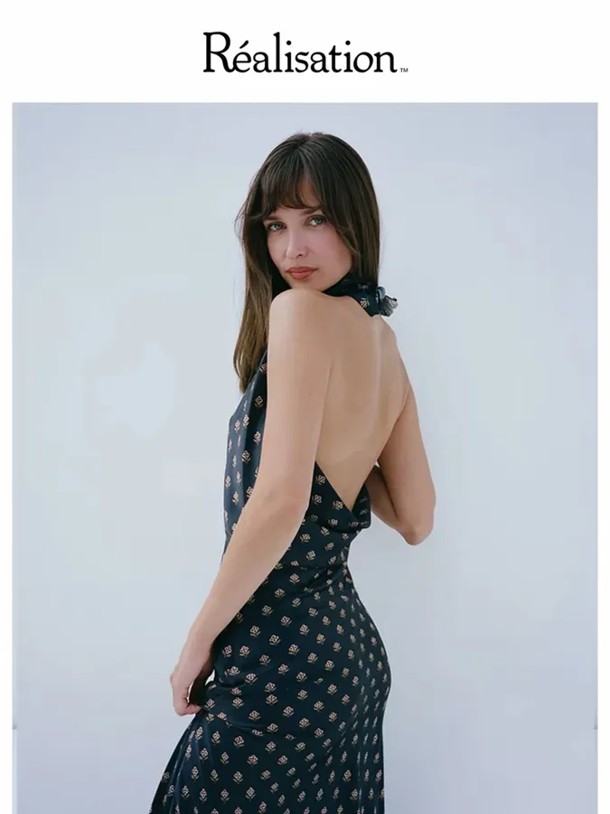 Réalisation Par Navy silk bias-cut halter-back long dress The Mila in Blue, product view 20