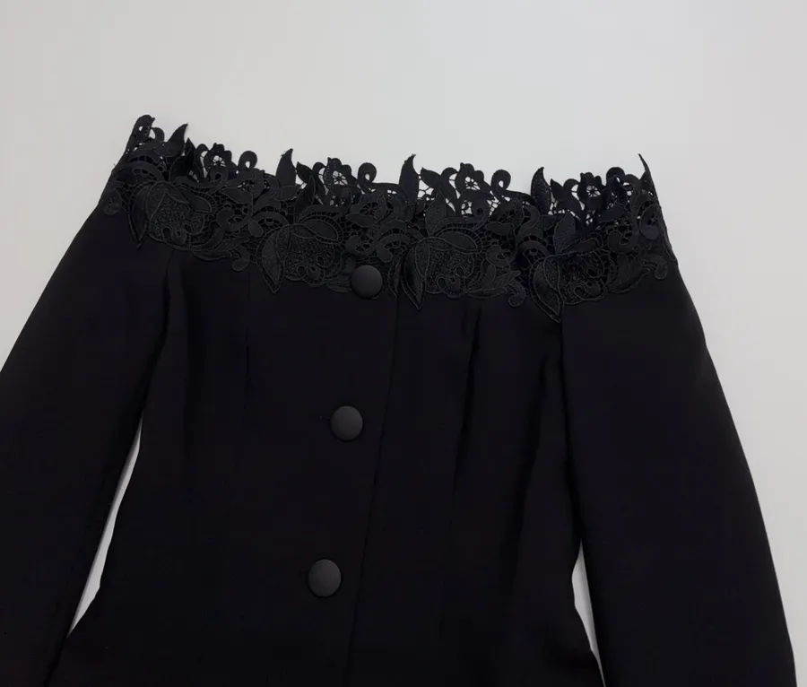 Black Off-Shoulder Lace-Embroidered Fitted Top in Black, product view 03