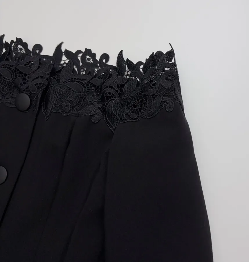 Black Off-Shoulder Lace-Embroidered Fitted Top in Black, product view 04