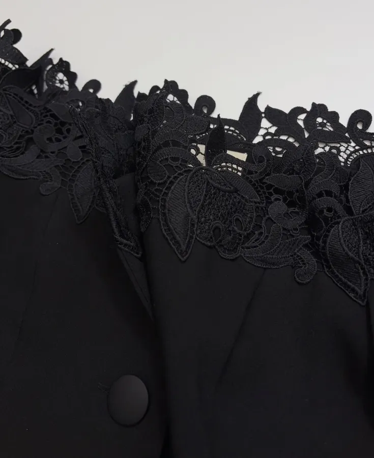 Black Off-Shoulder Lace-Embroidered Fitted Top in Black, product view 05