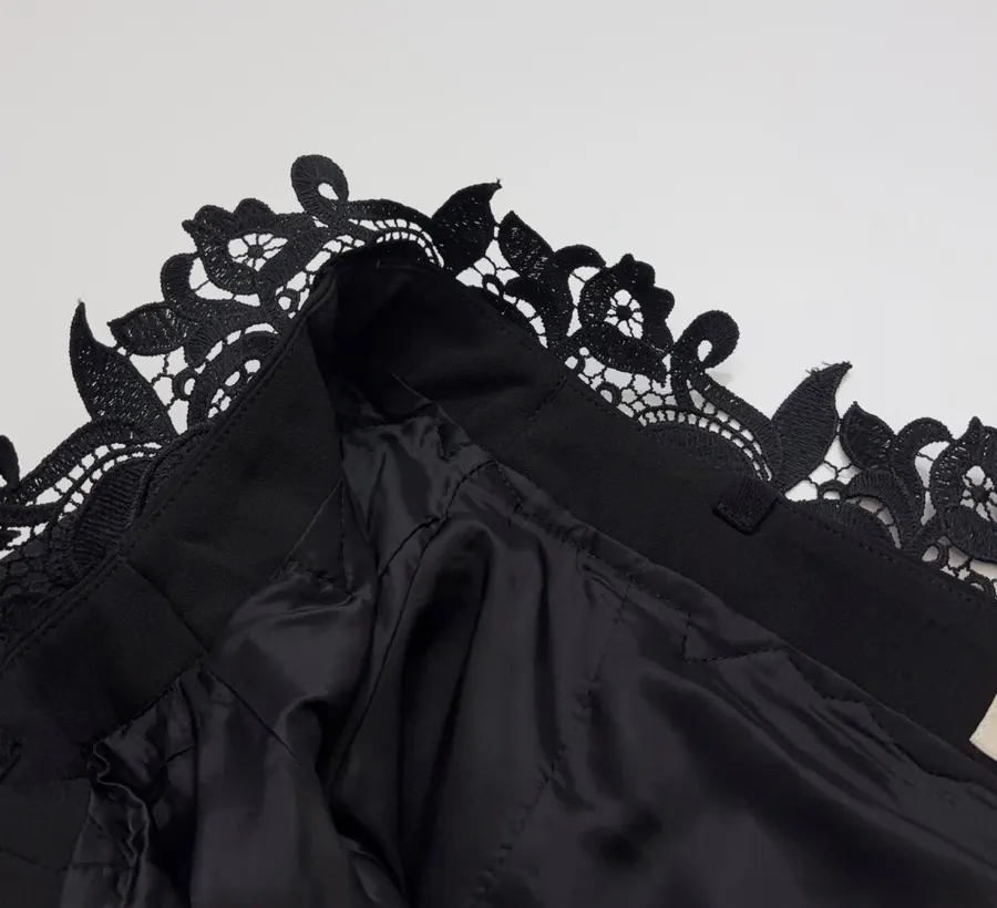 Black Off-Shoulder Lace-Embroidered Fitted Top in Black, product view 06
