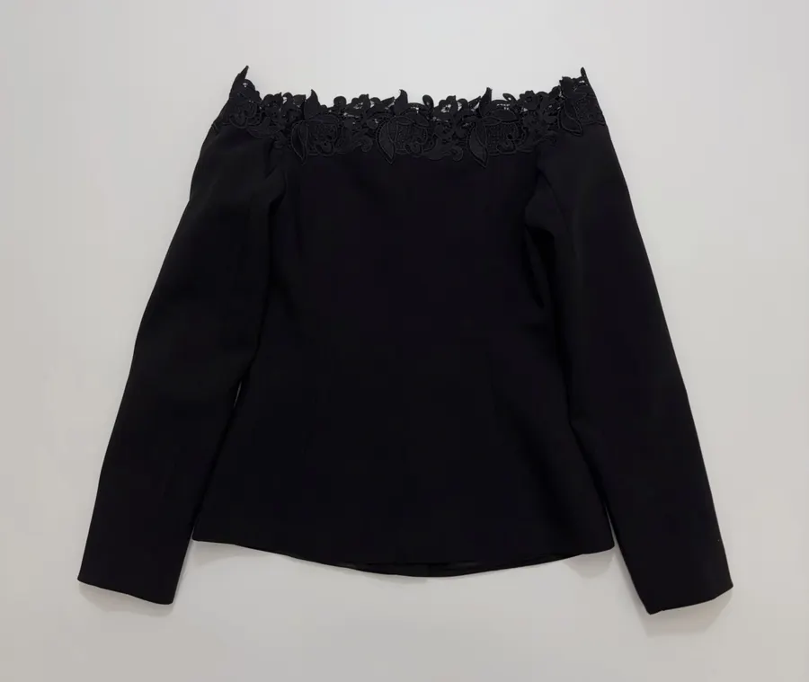 Black Off-Shoulder Lace-Embroidered Fitted Top in Black, product view 13