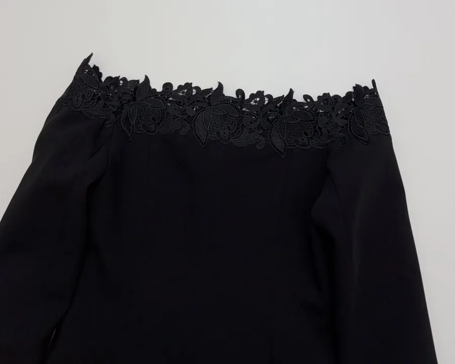 Black Off-Shoulder Lace-Embroidered Fitted Top in Black, product view 14