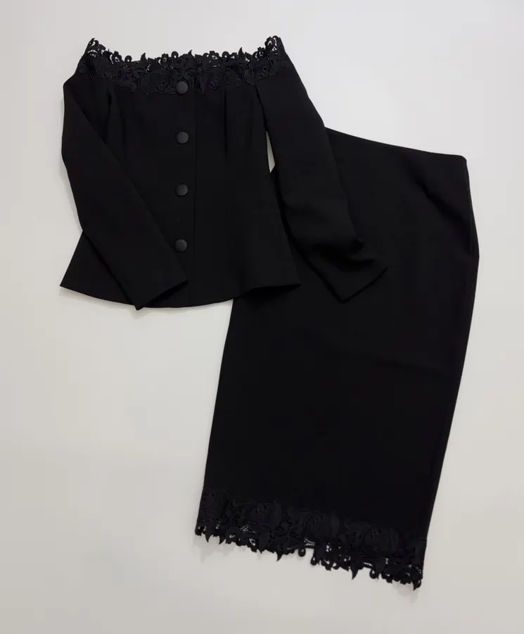 Black Off-Shoulder Lace-Embroidered Fitted Top in Black, product view 17