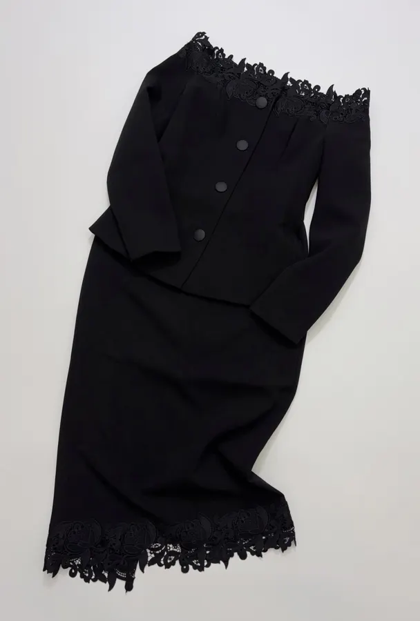 Black Off-Shoulder Lace-Embroidered Fitted Top in Black, product view 18