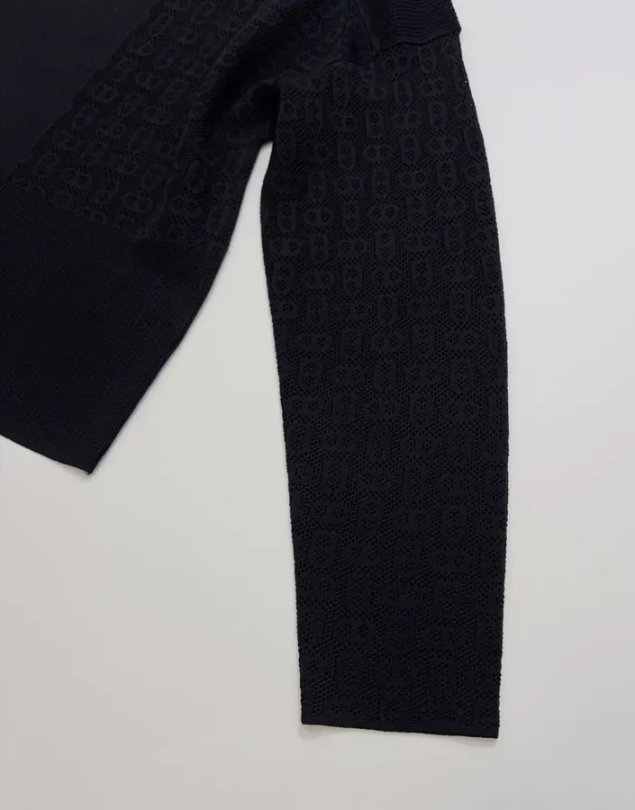 Hermès 提花 透气镂空微透一字领针织衫，As Shown，商品图 4