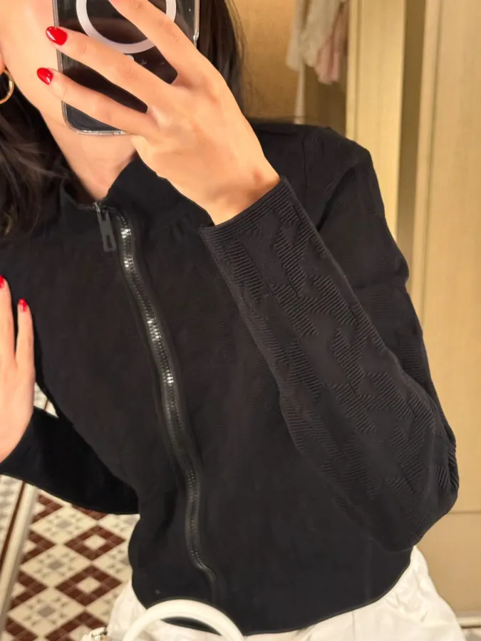 Hermès Embroidered equestrian-style short zip-up knit jacket in As Shown, product view 03