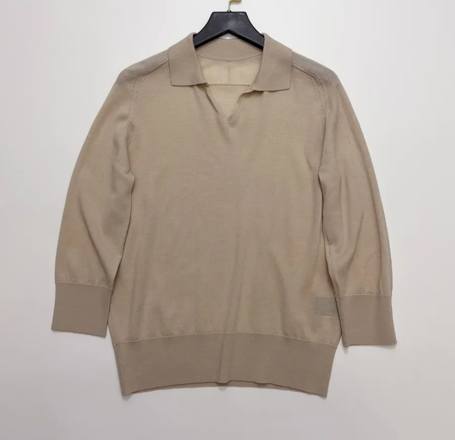 18-gauge cashmere polo top with 3/4 sleeves and collar in As Shown, product view 03