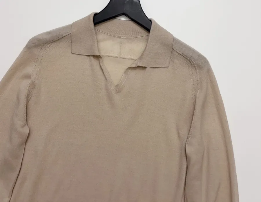 18-gauge cashmere polo top with 3/4 sleeves and collar in As Shown, product view 04