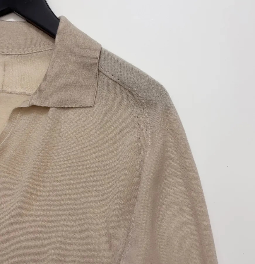18-gauge cashmere polo top with 3/4 sleeves and collar in As Shown, product view 05