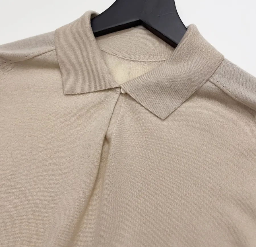 18-gauge cashmere polo top with 3/4 sleeves and collar in As Shown, product view 07