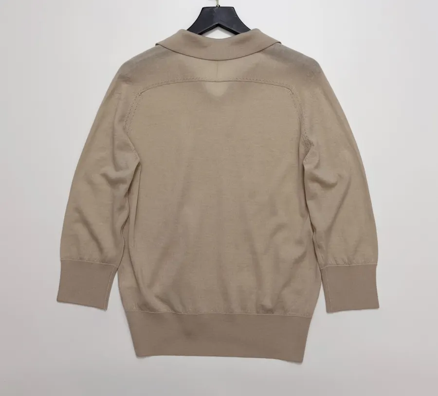 18-gauge cashmere polo top with 3/4 sleeves and collar in As Shown, product view 16