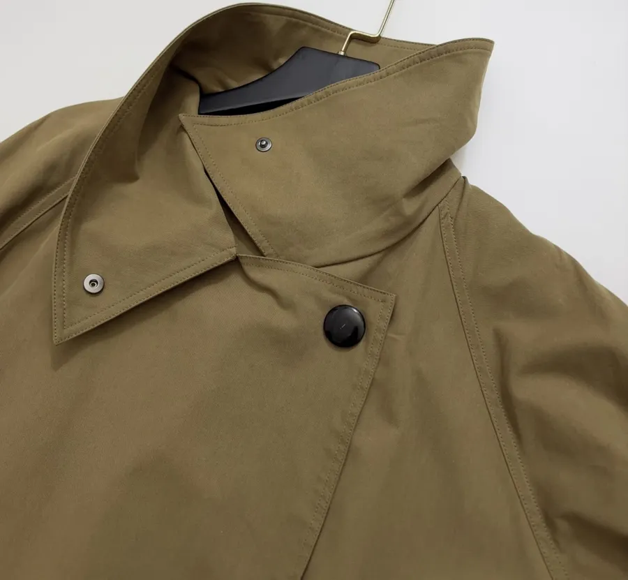 The Row Cotton Aurore trench coat with structured silhouette, diagonal front closure, and three-quarter sleeves in As Shown, product view 07