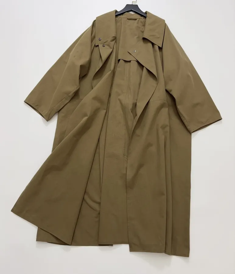 The Row Cotton Aurore trench coat with structured silhouette, diagonal front closure, and three-quarter sleeves in As Shown, product view 22