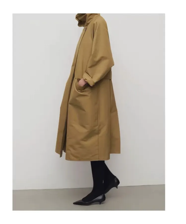 The Row Cotton Aurore trench coat with structured silhouette, diagonal front closure, and three-quarter sleeves in As Shown, product view 29