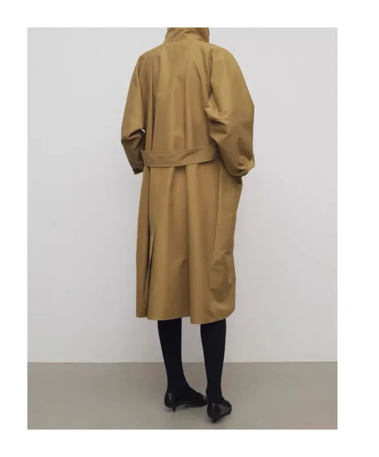 The Row Cotton Aurore trench coat with structured silhouette, diagonal front closure, and three-quarter sleeves in As Shown, product view 30