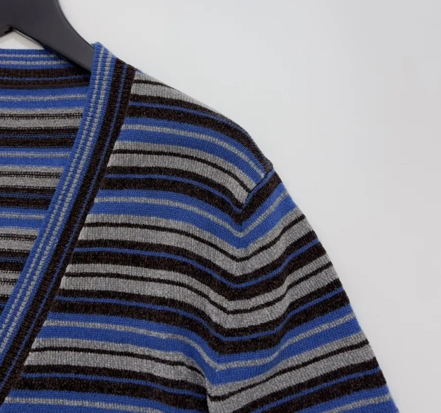 Blue and Green Striped Contrast-Pocket Cardigan in Blue and Green, product view 03