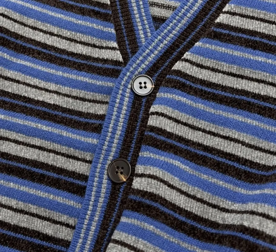 Blue and Green Striped Contrast-Pocket Cardigan in Blue and Green, product view 05