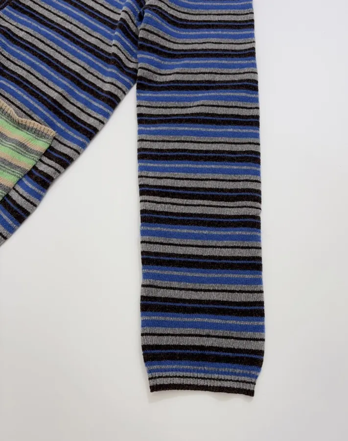 Blue and Green Striped Contrast-Pocket Cardigan in Blue and Green, product view 07